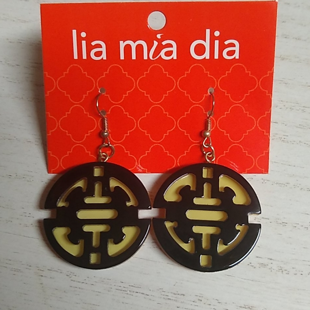 😻 3 For $15 Black & Gold Round Lucite Dangles